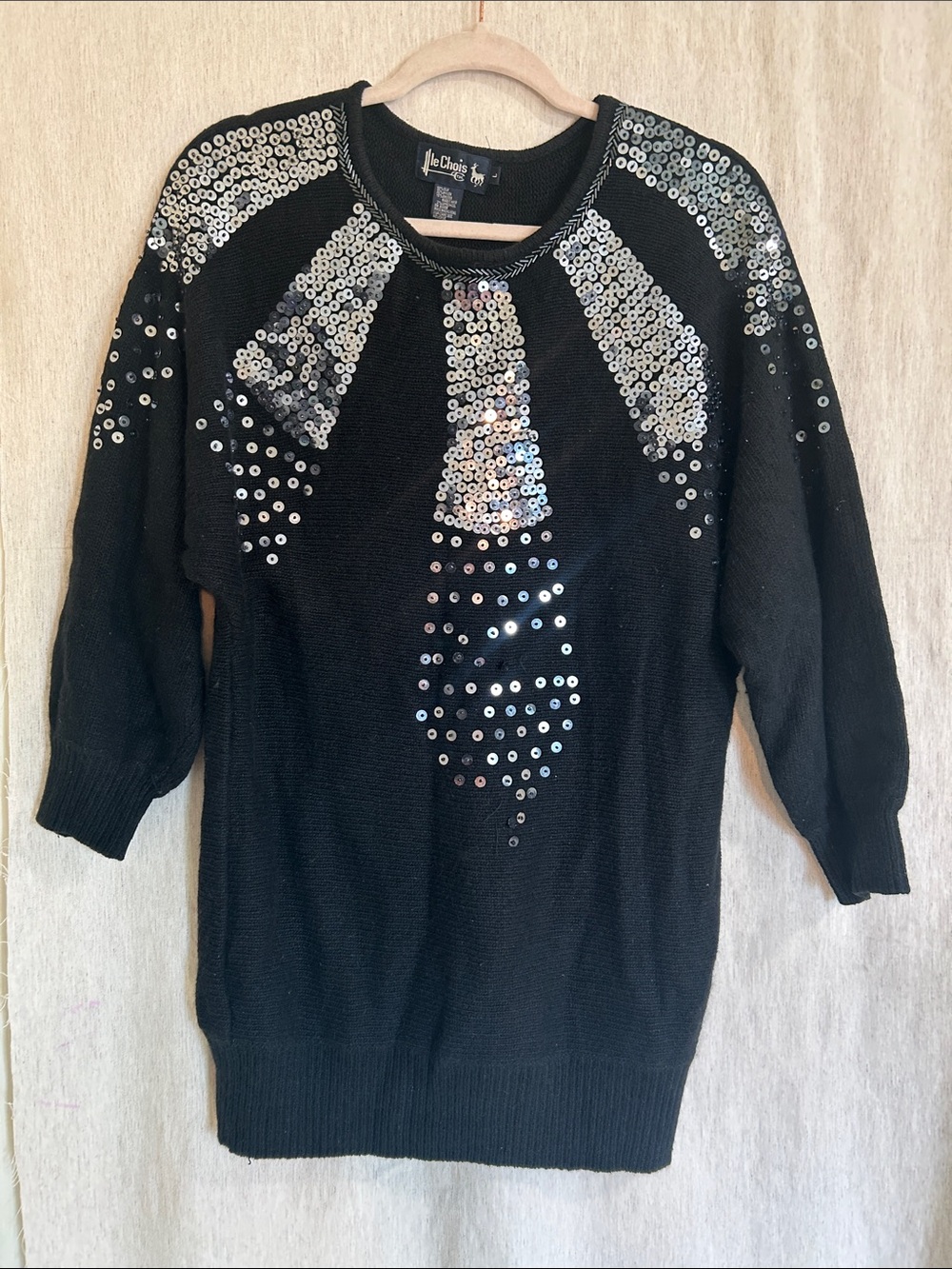 Liz Claiborne Black Crewneck Sweater with Silver Sequin Detail